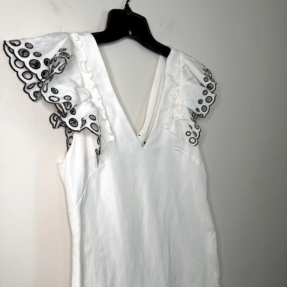 J. Crew Collection White Eyelet Flutter Sleeve Linen
Sheath Dress Size 2 - Picture 8 of 15